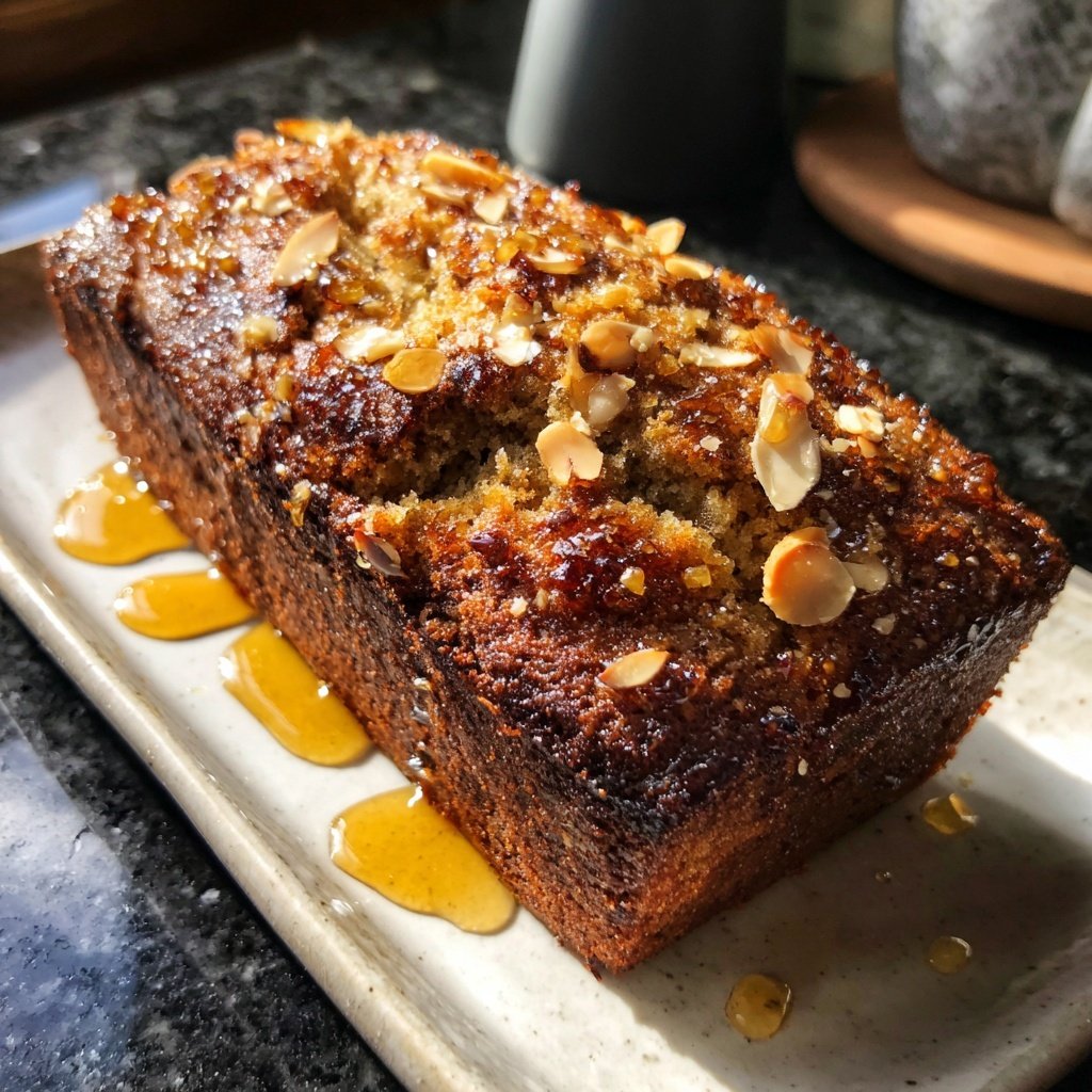 Bananenbrot mit Mandelstückchen und Honig
