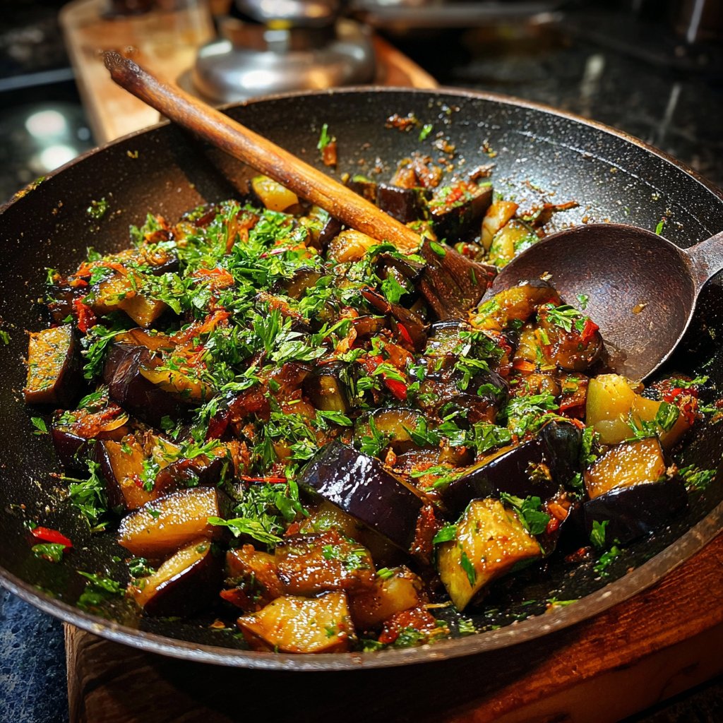 Auberginenpfanne orientalisch mit Kreuzkümmel